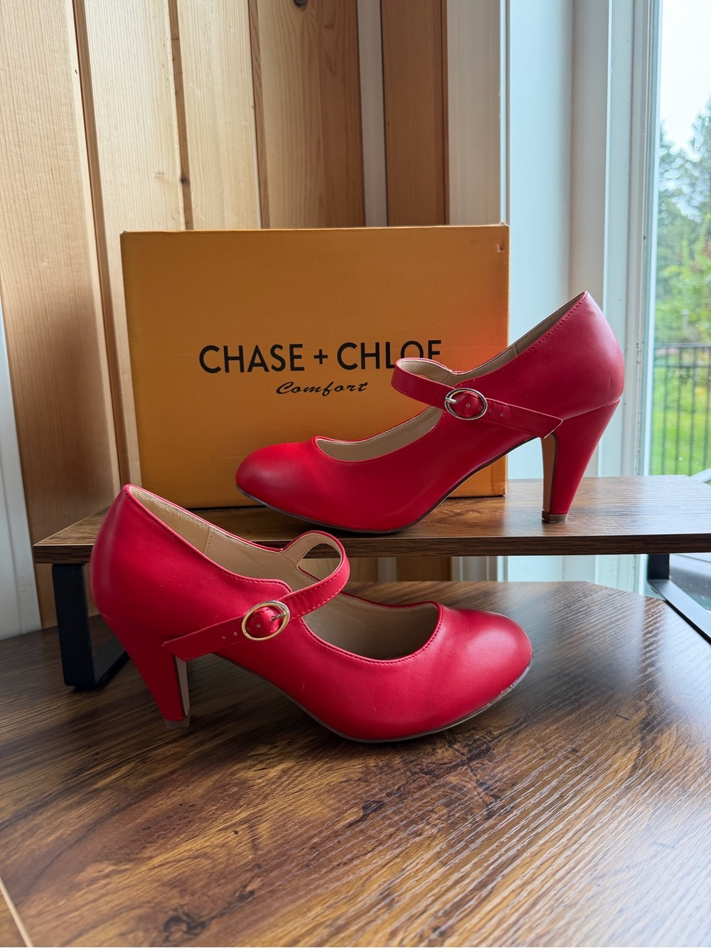 Chase + Chloe Red Mary Jane Pumps